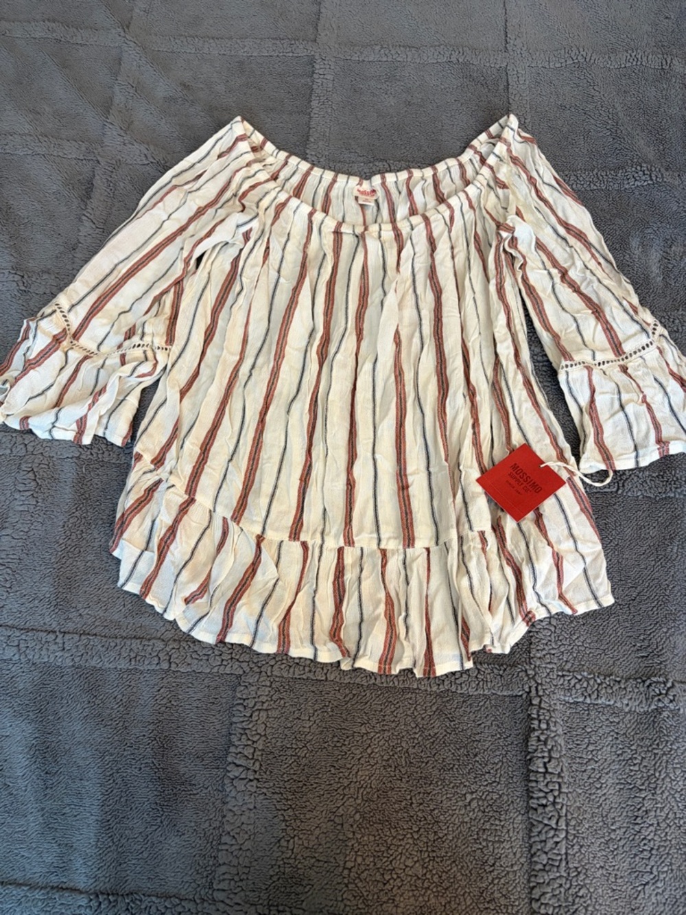 Mossimo Supply Co. Cream and Rust Striped Off-Shoulder Tunic